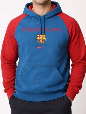 Nike FCB Barcelona Hoodie Sweatshirt Mens Small Blue Red Pocket Activewear